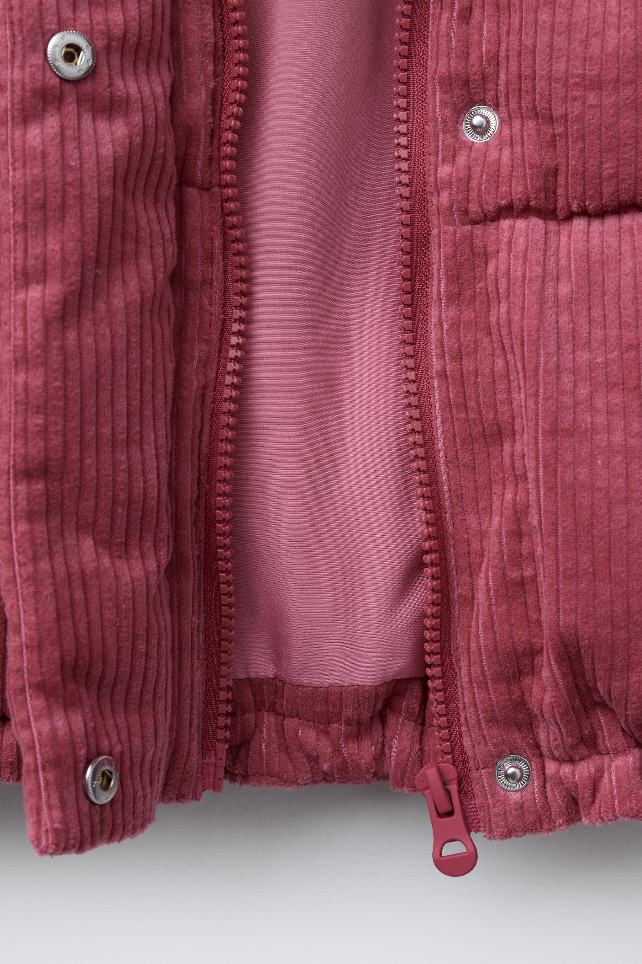 EMBROIDERED TEXT CORDUROY PUFFER JACKET